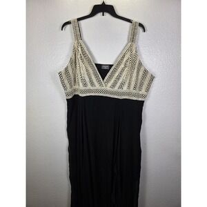 Masseys Womens Plus Size 4X Black Crochet Lace V-Neck Maxi Dress Sleeveless Boho